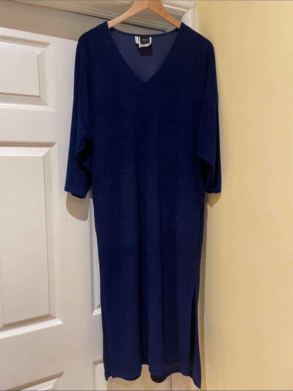 Women's Blue V-Neck Sweater Dress Scandi Coastal Effortless Summer M
